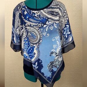Christopher & Banks- Woman's  petite small blue paisley top
